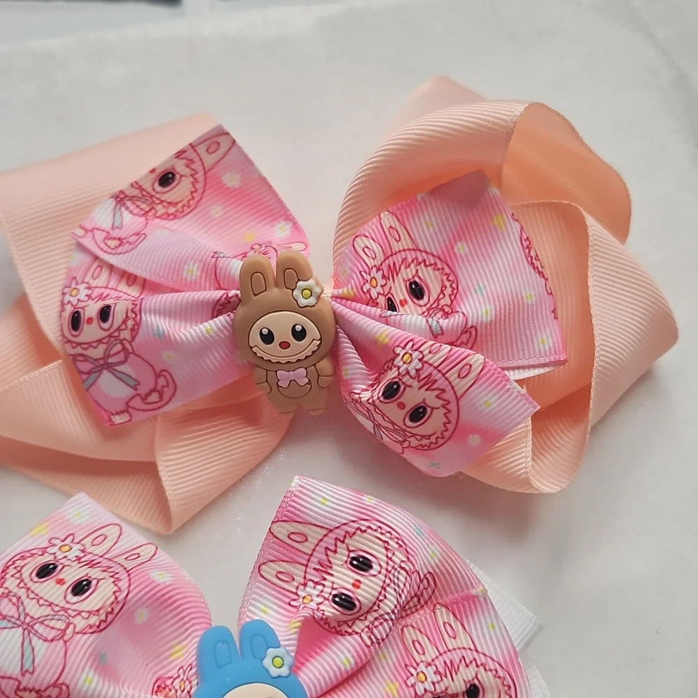 Girl's Set of 2 Labubu Monsters Hairbows Hair Accessories Clip On Cute Trendy